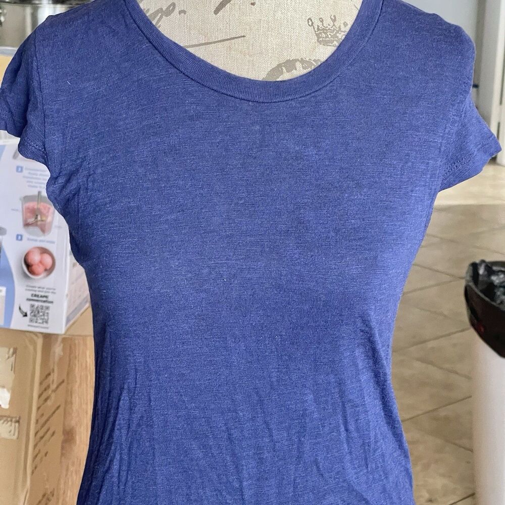 Jessica Simpson Dress Midi Small Short Sleeve Slit Blue Minimalist Coastal Boho - Picture 5 of 10